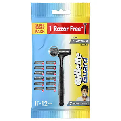 Gillette Guard Razor With Platinum Coated Blades+ 12 Cartridges